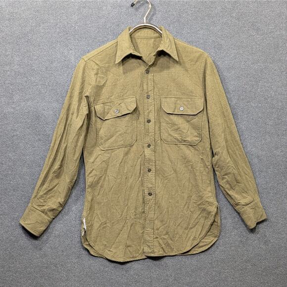 VTG WW2 US Army Field Shirt Mens 14.5x30 Wool OD Green Military Button Uniform